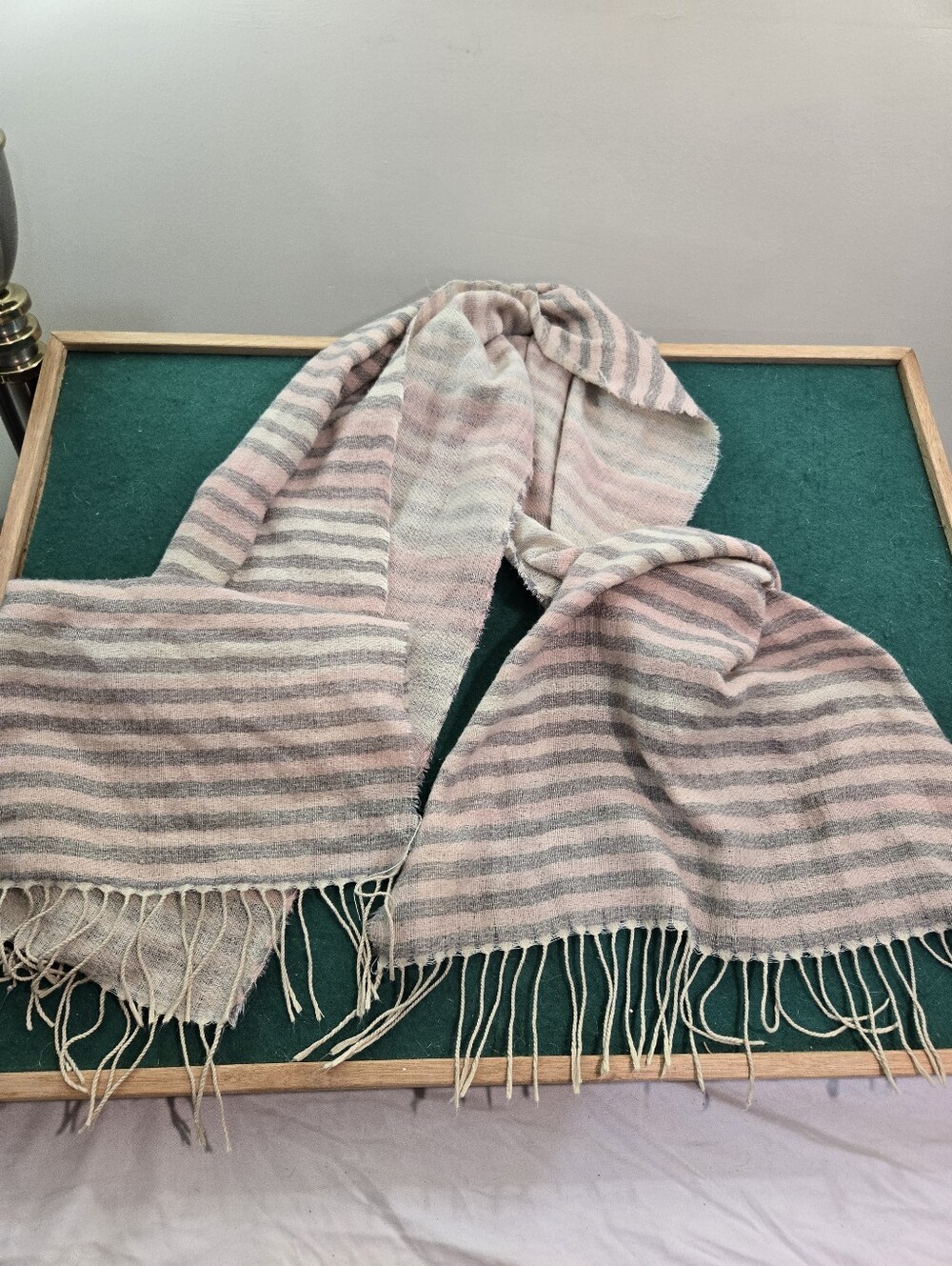 Large Cleo Soft Pink and Cream Striped Fringe Scarf